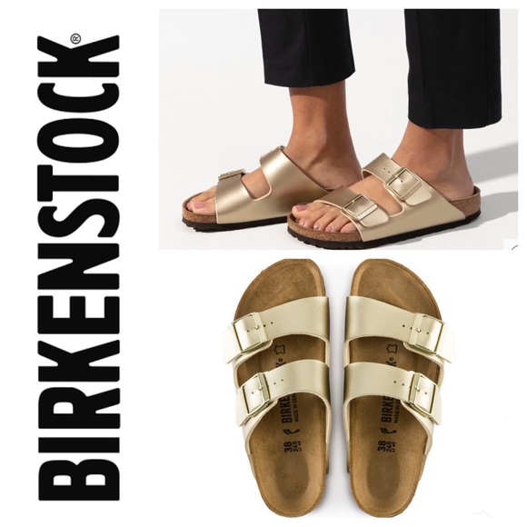 NWT Birkenstock Arizona Birks-Flor Gold 2-Strap Sandals - Picture 1 of 16